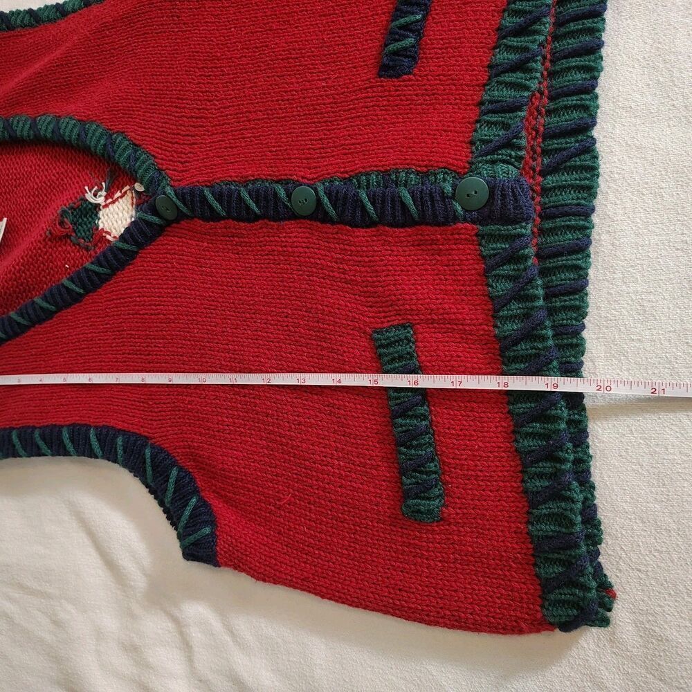 Vintage Southwestern Sweater Vest L Red Aztec Geometric Tribal Knit Button - Picture 4 of 7